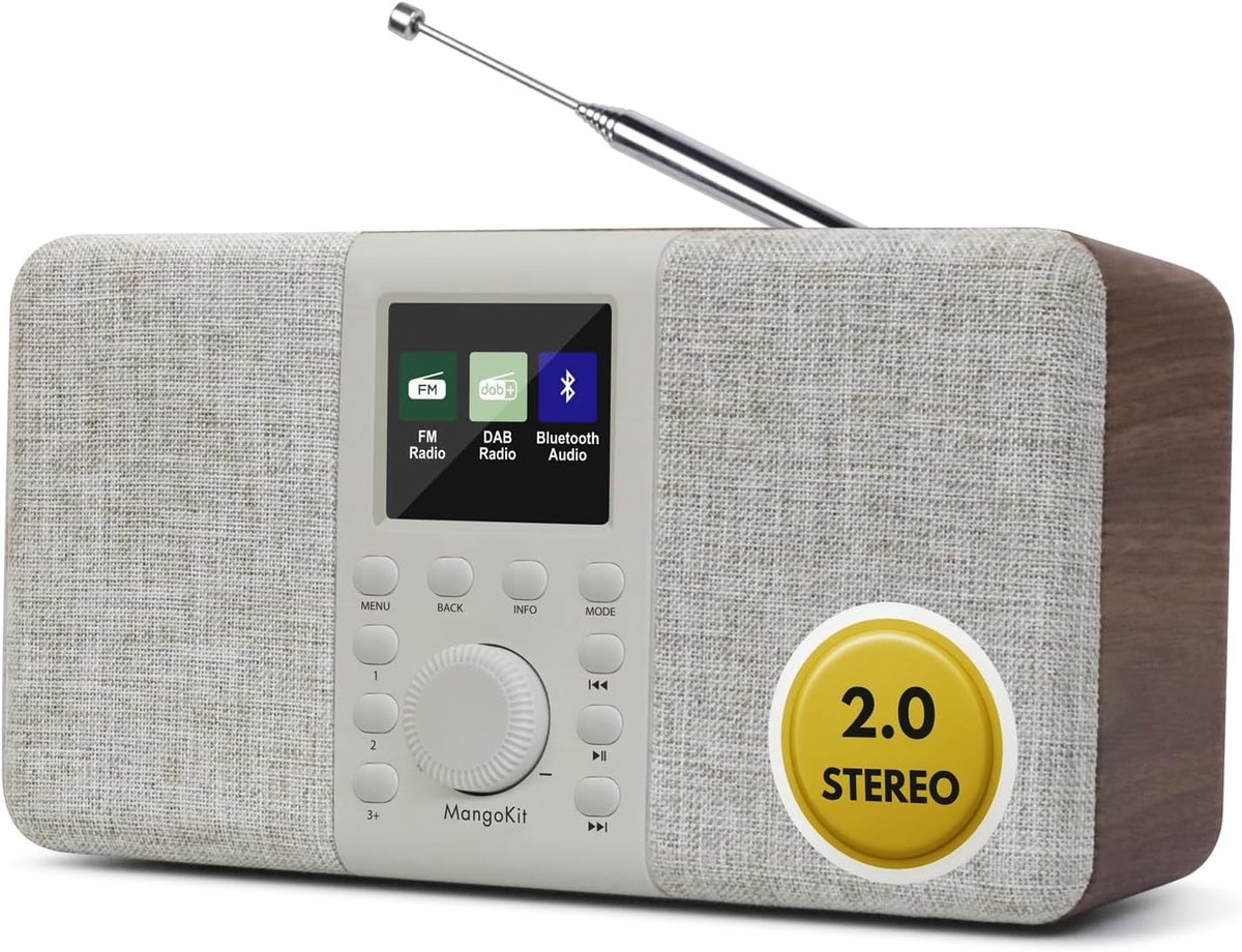 Stereo DAB-radio met Bluetooth - Walnoot - DAB Plus Radio met Kleurendisplay - Voor Thuis en Draagbaar Gebruik