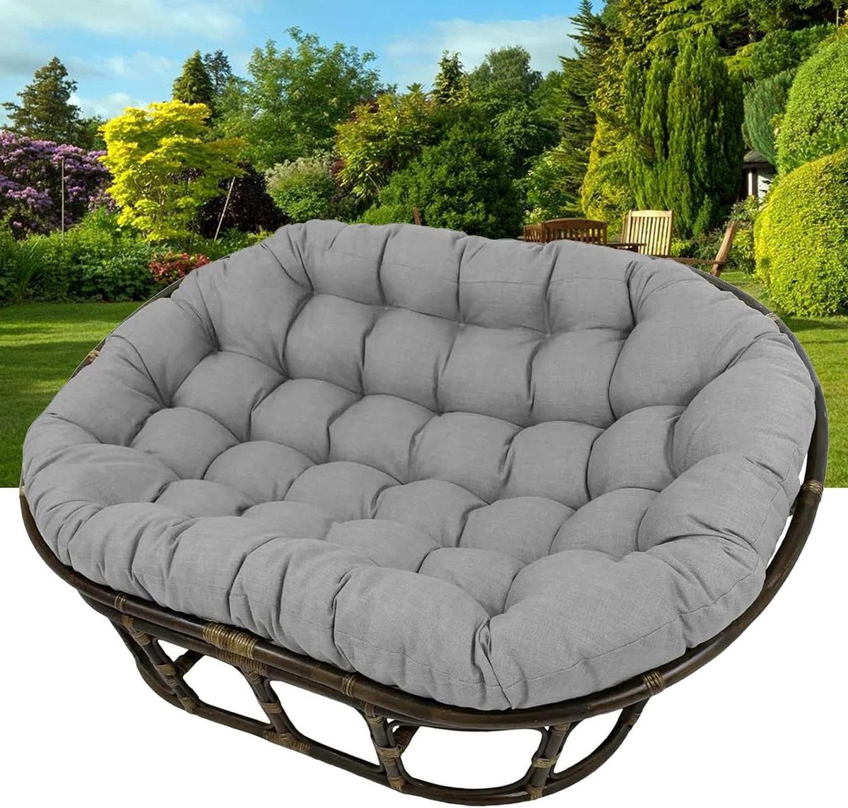 Papasan Stoelkussen - Tuinkussen Zitkussen - Buiten Zitten - Waterdicht Materiaal - 170 x 120 cm - Lichtgrijs