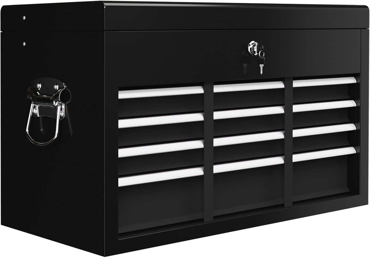 Afsluitbare gereedschapskist met 3 laden - stalen behuizing - 60x26x34 cm - zwart