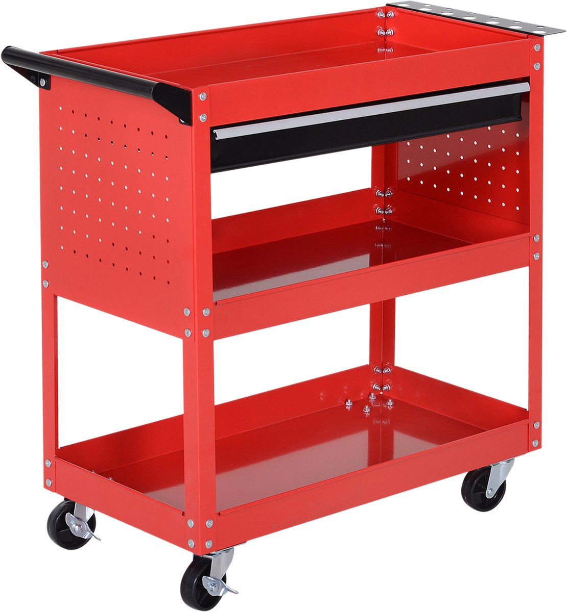 Gereedschapskoffer - gereedschapswagen - gereedschapskist - 3 niveaus - 4 wielen - 82 cm x 35 cm x 76 cm - rood