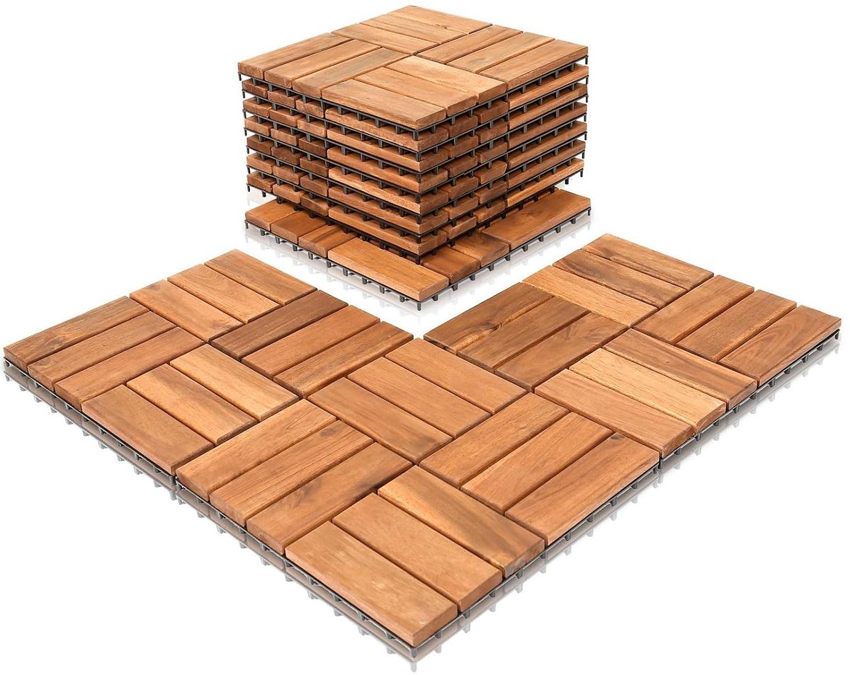 Houten Terrastegels - Balkontegels Kliktegels - Buitenruimte Verfraaien - FSC Gecertificeerd Acaciahout - 30 x 30 cm 11 Stuks