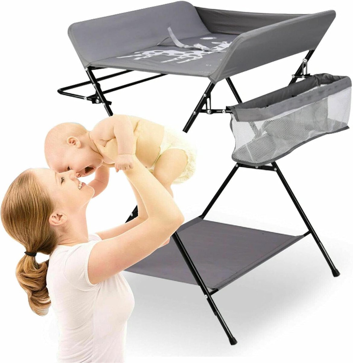Baby Verschoontafel - Luier tafel baby - Babyverzorging thuis - Opvouwbaar en draagbaar - 96 cm hoog - Grijs