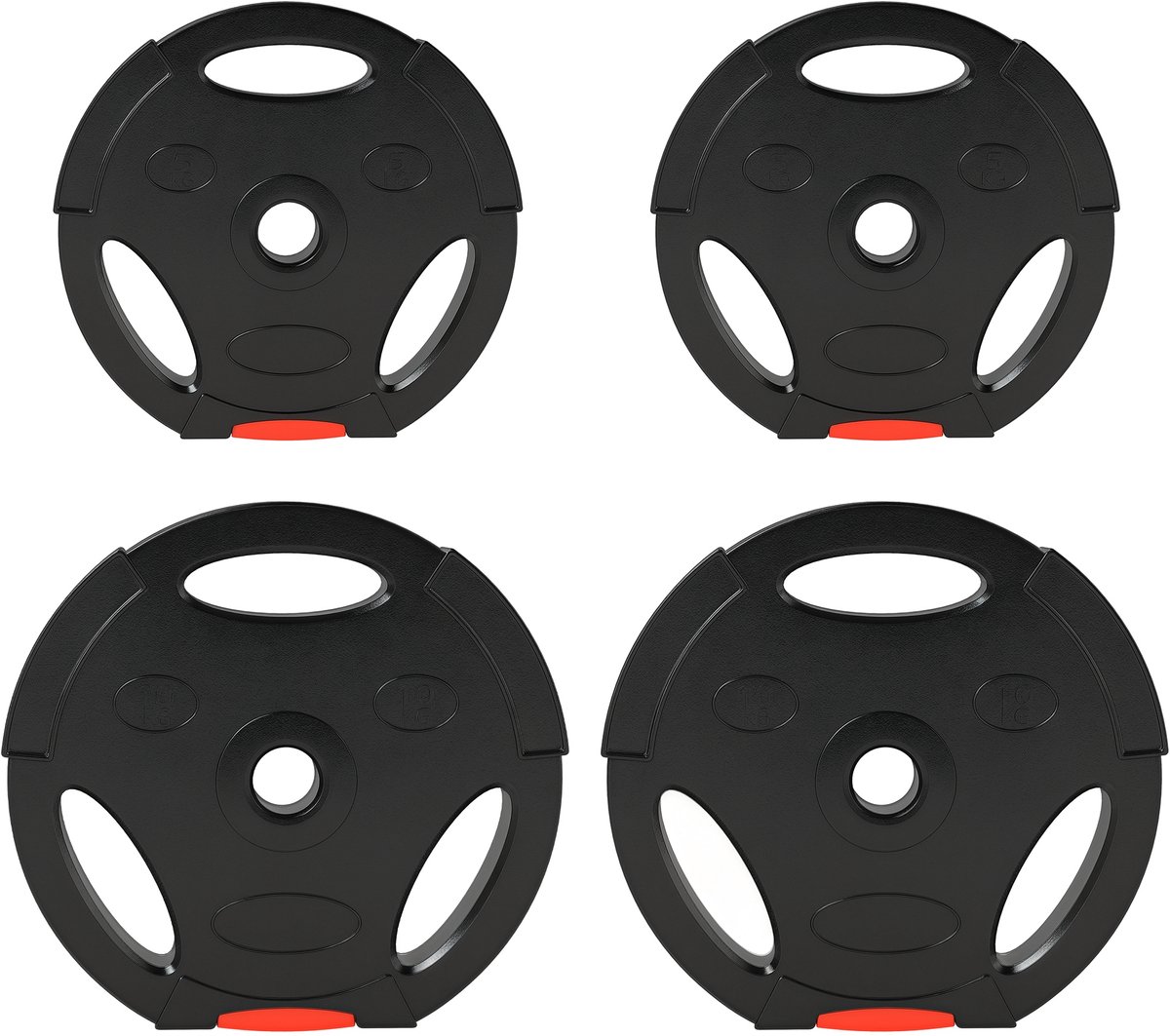 4 - delige gewichtsschijvenset voor training - sportschool - thuisworkout - krachttraining - 2 x 10 kg en 2 x 5 kg - zwart
