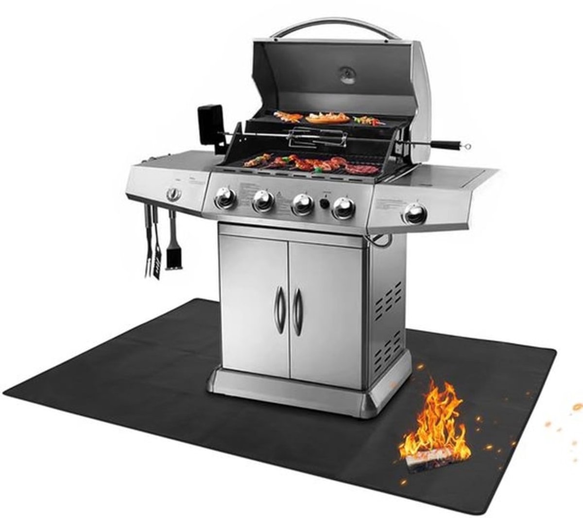Vloerbeschermingsmat 193 x 132 cm - Vuurvaste Mat - Hittebestendig tot 2000 graden - Dubbelzijdige Siliconen Coating - Bescherming onder Vuurschaal - Grillmat