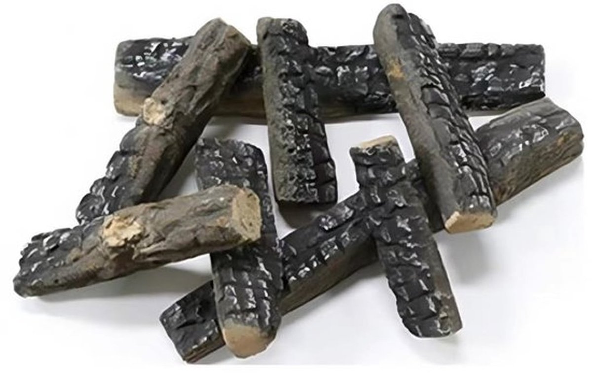 Keramische Houtblokken Set van 8 - Decoratie Hout - Hittebestendig - Houtimitaties - Authentieke Houtstructuur - Afmetingen 33x6x5 cm, 14,5x5x4 cm, 18,7x4,5x3,7 cm, 20x6x5 cm - Decoratief Hout