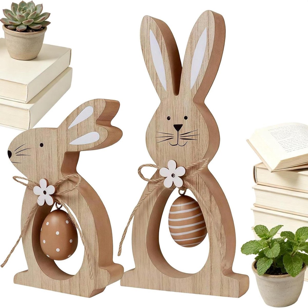 Houten Paashaas Decoratie - Lentefiguur Ornament - Paasversiering Huis - Stabiele Basis - 20x22x3 cm - Niet gespecificeerd