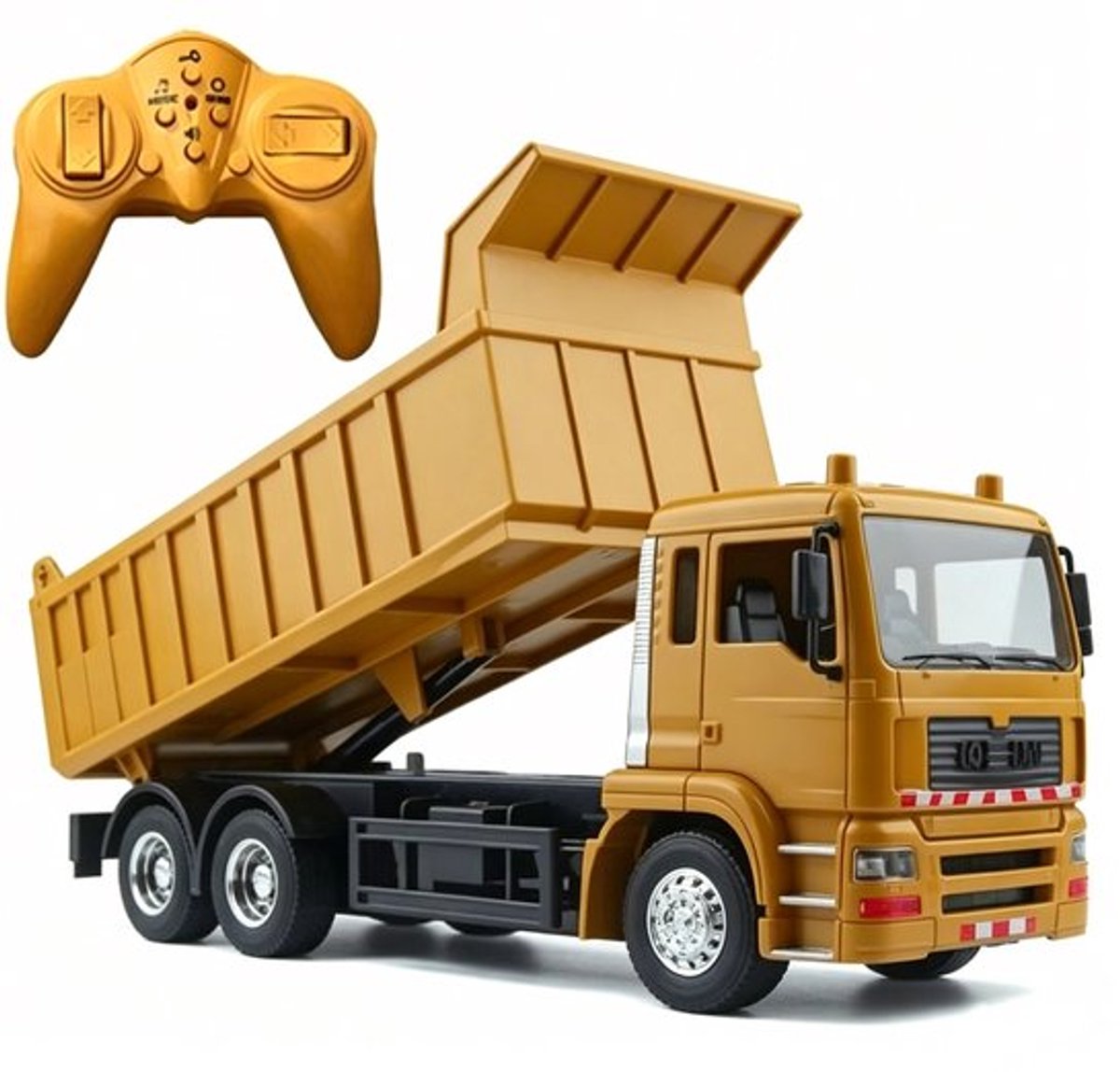 Loha party® RC Voertuigen - Afstandsbediening kiepwagen - Elektrische speelgoedvrachtwagen voor kinderen - - Met licht- en geluidseffecten + gesimuleerde losfunctie - geel