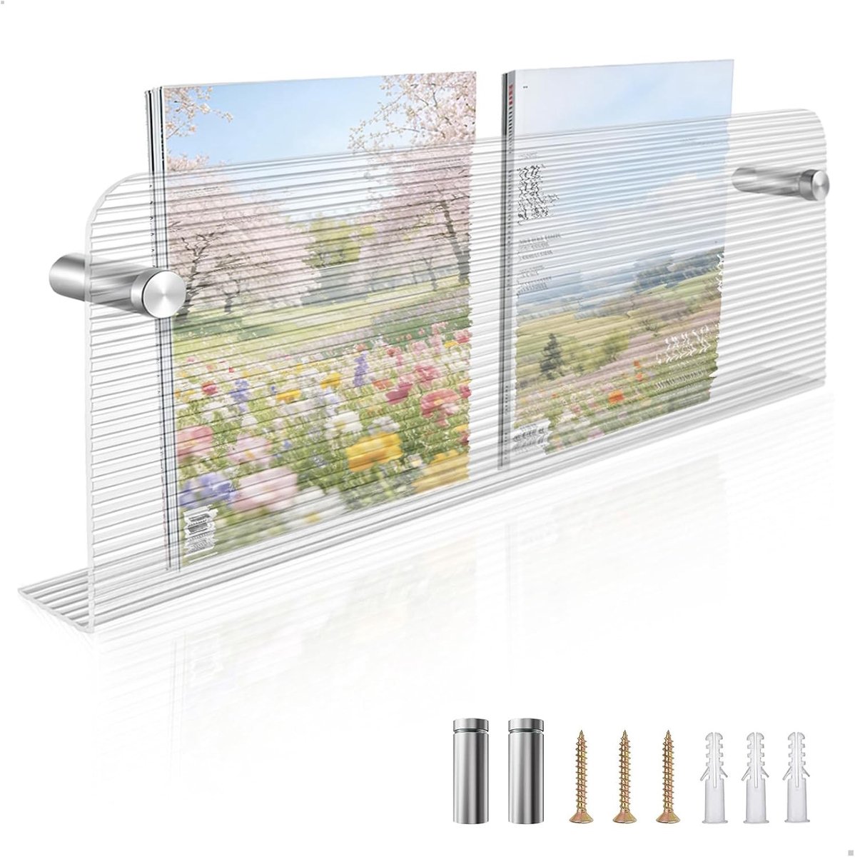 Wandmontage tijdschrift- en krantenhouder met lange gegolfde glastekstuur, ideaal voor gangen, kantoren en werkruimtes, 40 × 15 × 3.5 cm, opbergruimte, decoratief, modern design