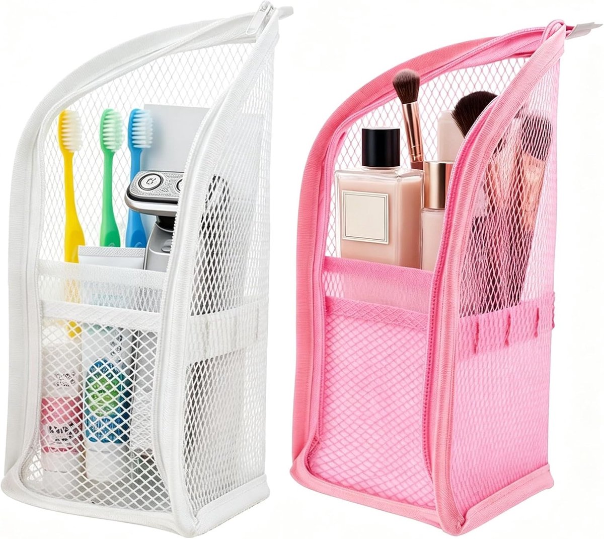 Waterdichte staande toilettas voor dames, set van 2 met handvat, transparante make-uptas met meerdere vakken, 22x13x13 cm, voor reizen en kamperen
