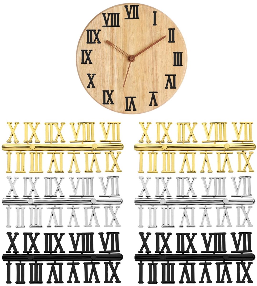 Omgoods - Set van 6 Zelfklevende Cijfers voor Wandklokken