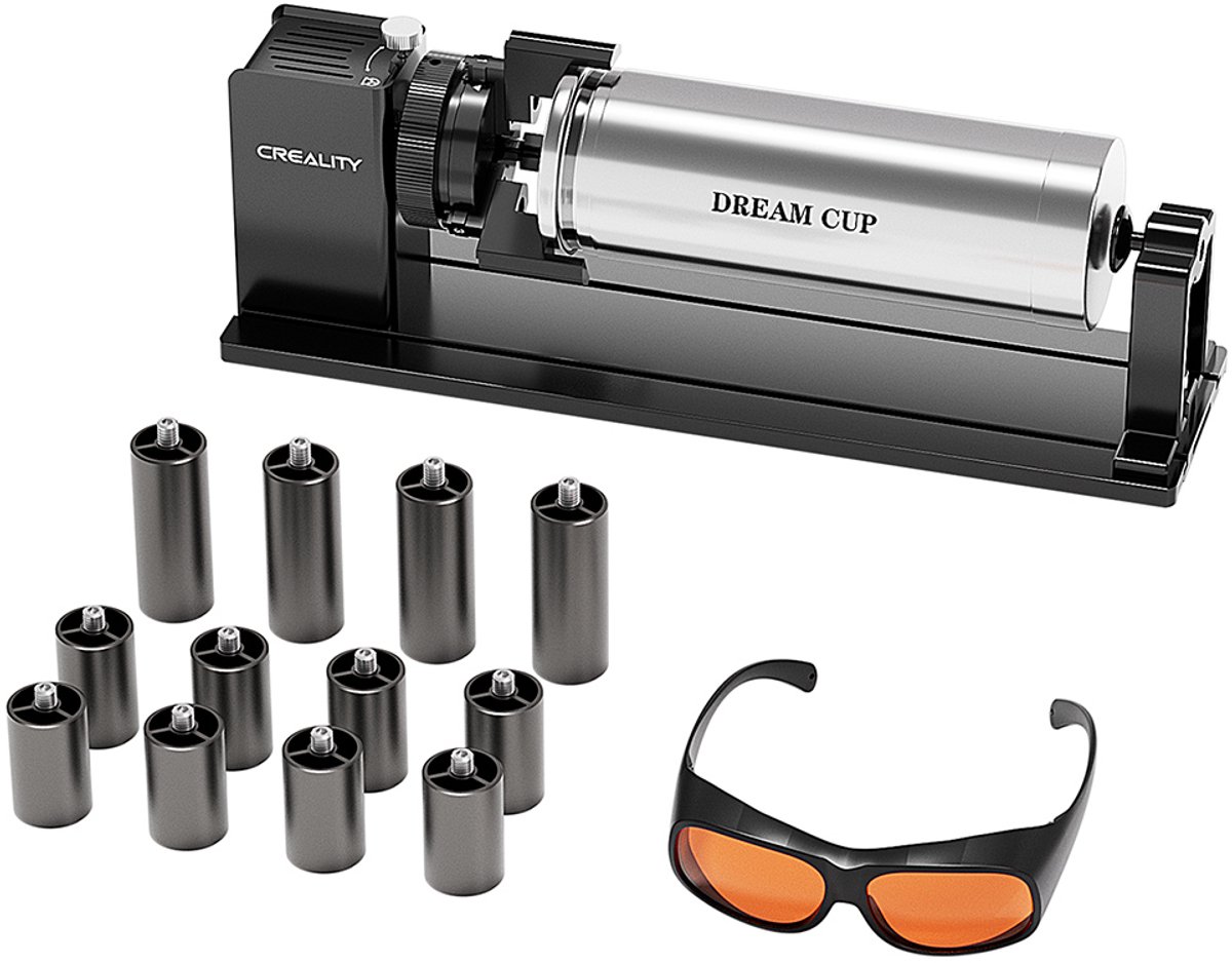 Creality‑Falcon‑A1‑Roterende‑Module‑3‑in‑1‑Laser‑Rotary‑Kit‑Voor‑Bollen‑Ringen‑Cilindrische‑Objecten‑Zwart