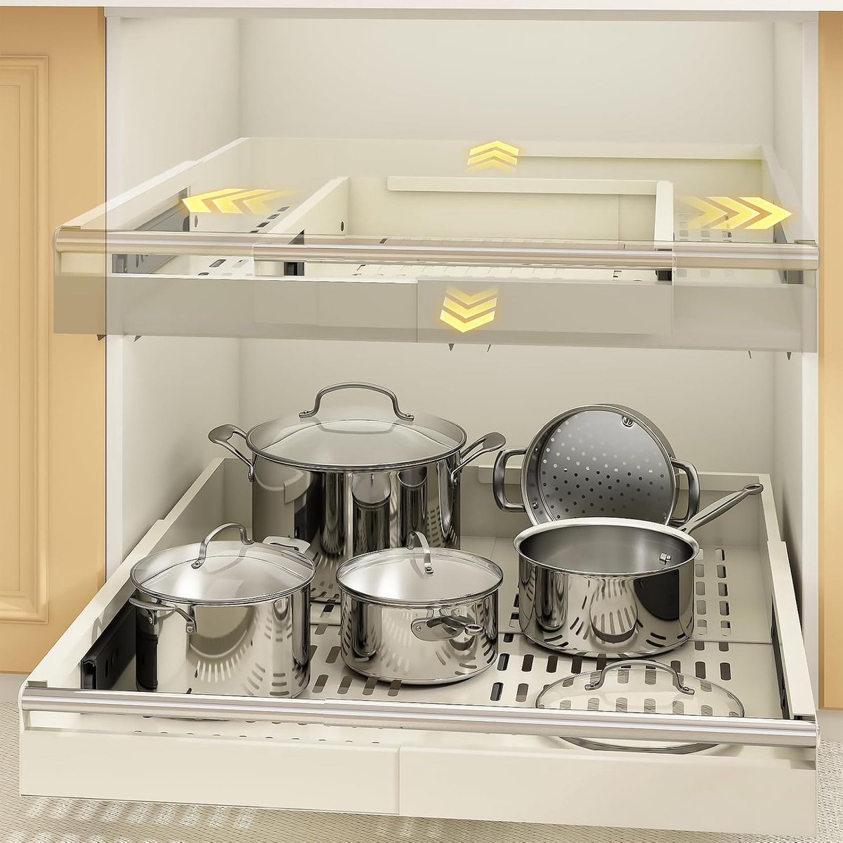 Gootsteenkast organizer uitrekbaar - Crème Wit - Metalen Uittrekbare Lade met Handgreep - Voor Keuken en Kast