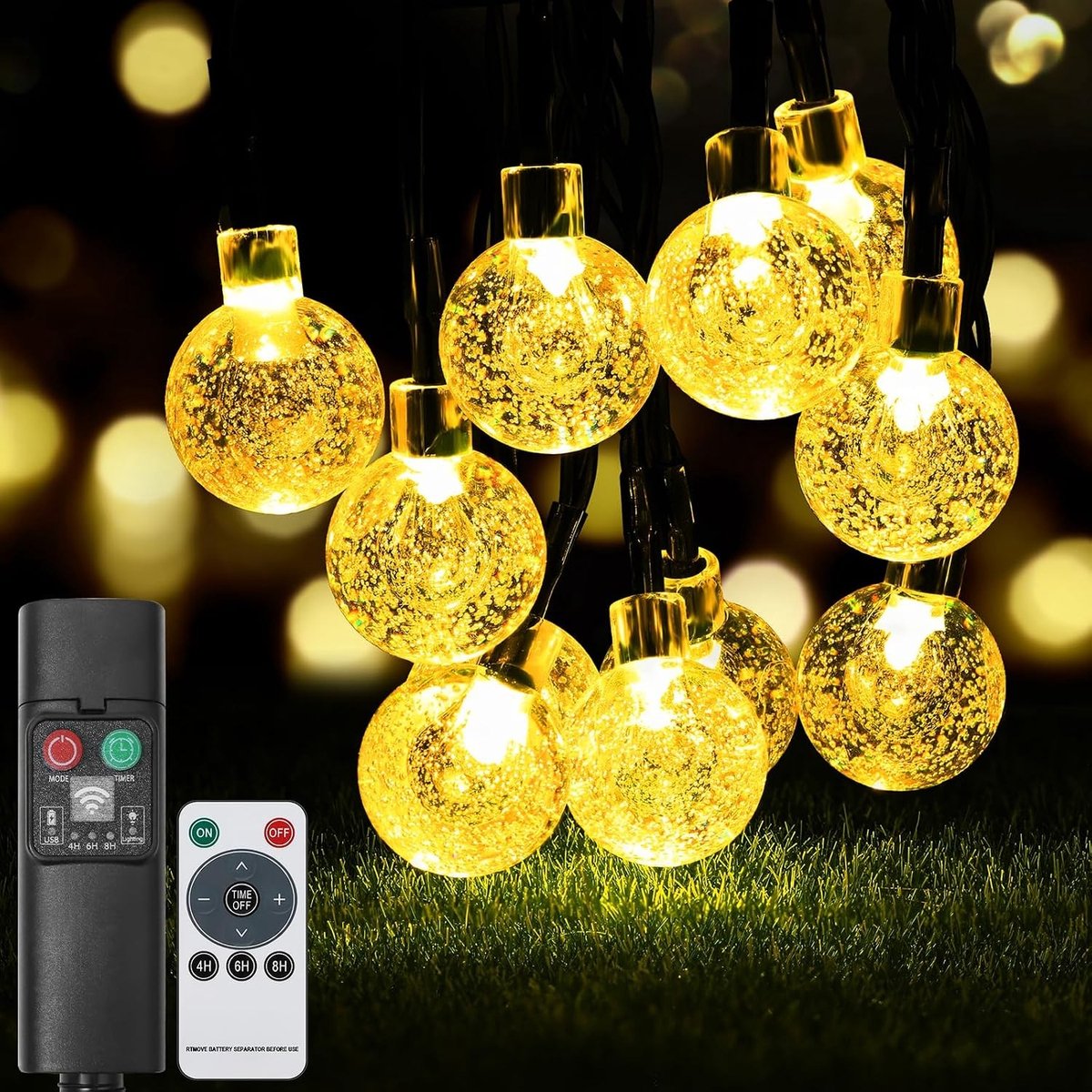 Buitenlampjes - Wit - 11 meter - Lichtsnoer met 60 LED Kristallen Bollen - Voor Tuin en Terras
