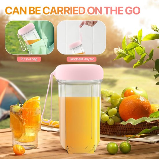 Mini Blender - Smoothie Maker Draagbaar - Gezonde Drankjes Maken - Krachtige Motor 20800 RPM - 500ML Fles - Roze — afbeelding 4