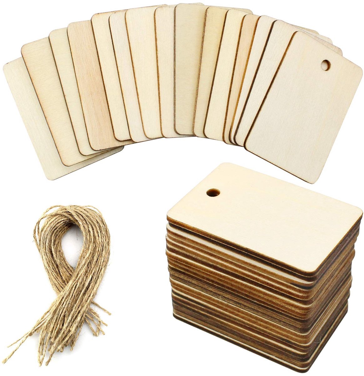 Omgoods - 50 Stuks Onbewerkte Houten Labels met Gat voor Creatieve Projecten