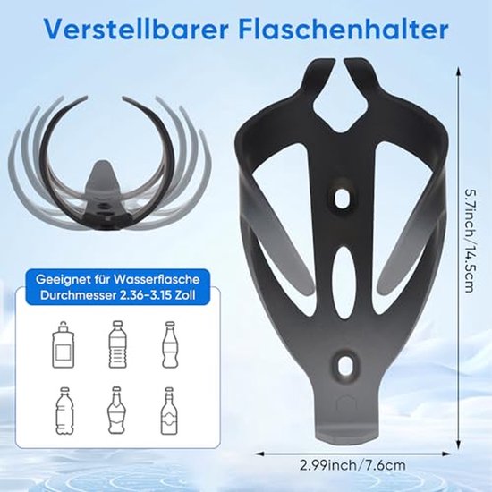 Fiets bidonhouder - Flessenhouder fiets - Fles meenemen - Lichtgewicht kunststof - 7.6 x 4 x 14.5 cm - Zwart grijs — afbeelding 3