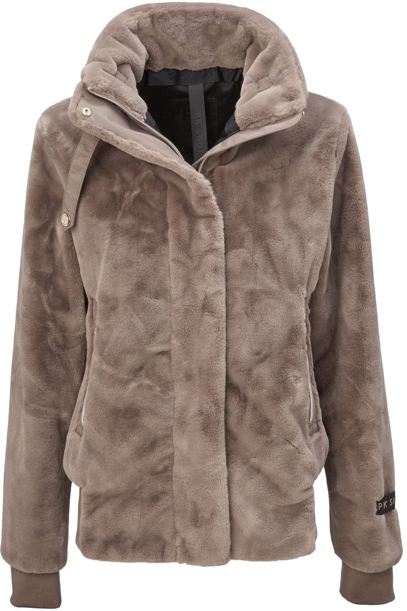 PK International - Tiamo - Fluffy Vest - Vest - Ritszakken - Gouden afwerking - Hoge kraag - Jersey voering - Muffin - Beige - M/38