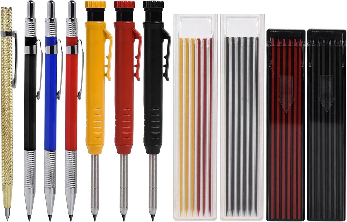 Diepe Gaten Marker Set met 42 Potloodnavullingen en Slijper - Houtbewerking, DIY Tools voor Beton en Tegels