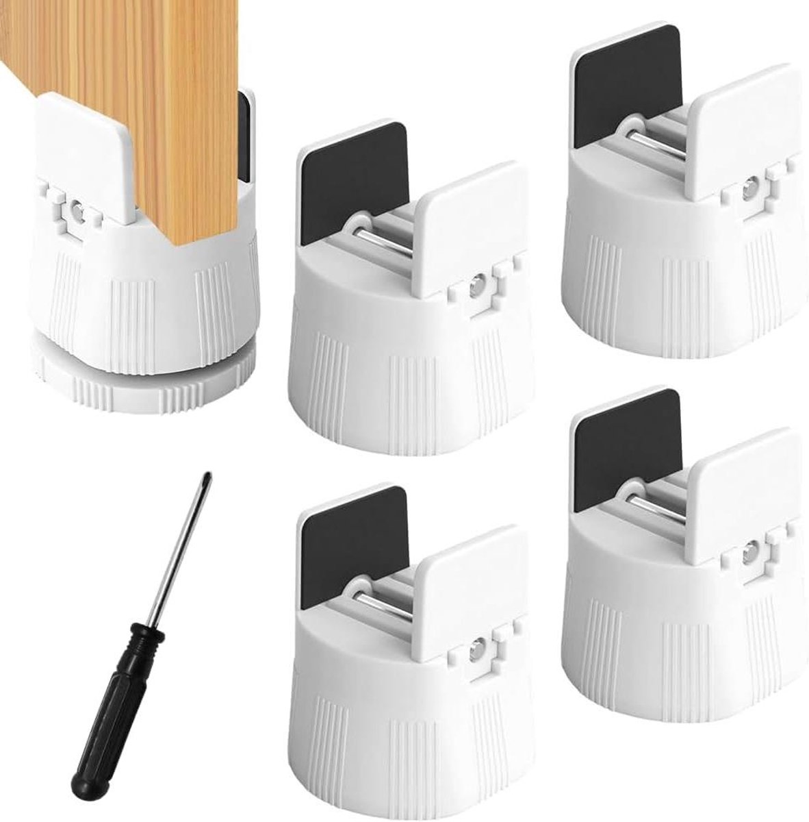 Meubelverhogers - Bedverhogers Bankverhogers - Meer Opbergruimte Creëren - Met Schroefklem Beveiliging - 6-8 cm Verstelbaar - Wit