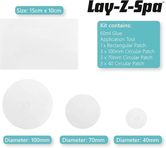 Spa Vinyl Reparatieset - Zwembad Reparatie Kit - Lekken Dichten - Onderwater Gebruik - 59ml Lijm 10 Patches - Transparant — afbeelding 3