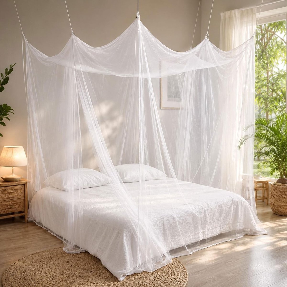 Klamboe 2 persoons - Wit - XXL 240 x 220 x 230 cm - Fijnmazig polyester muggennet met 2 ingangen - Voor bedden