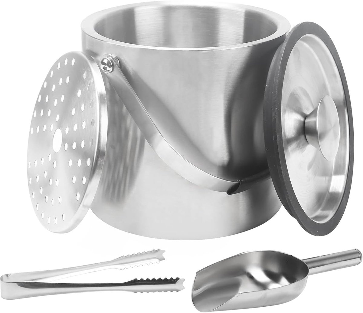 Wijnkoeler staaf - Zilver - 19,5 x 19,5 x 20 cm - Roestvrijstalen Dubbelwandige Ijsemmer - Voor Thuis en Feest