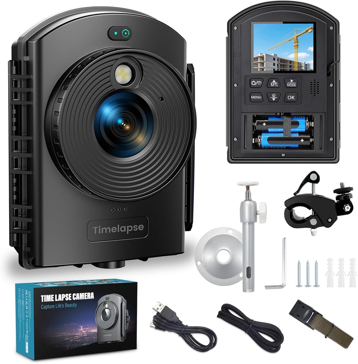 Wildcamera - Zwart - 12 x 8 x 6 cm - Waterdichte Timelapse Camera met IR-positionering - Voor Buiten en Bouwplaats