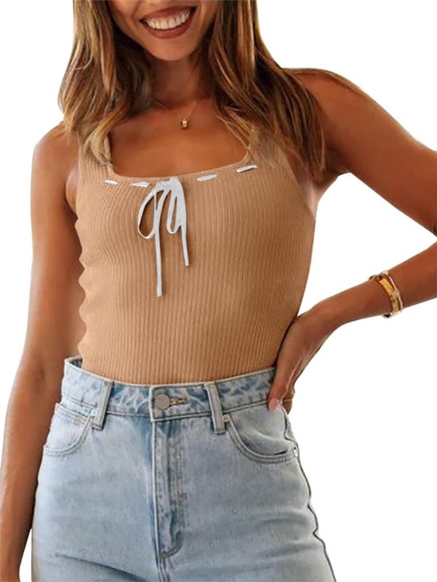 Tanktop Dames - Mouwloos - Geribbelde Top - Casual Mode - Vierkante Hals - Lichtgewicht en Comfortabel - Cami-top