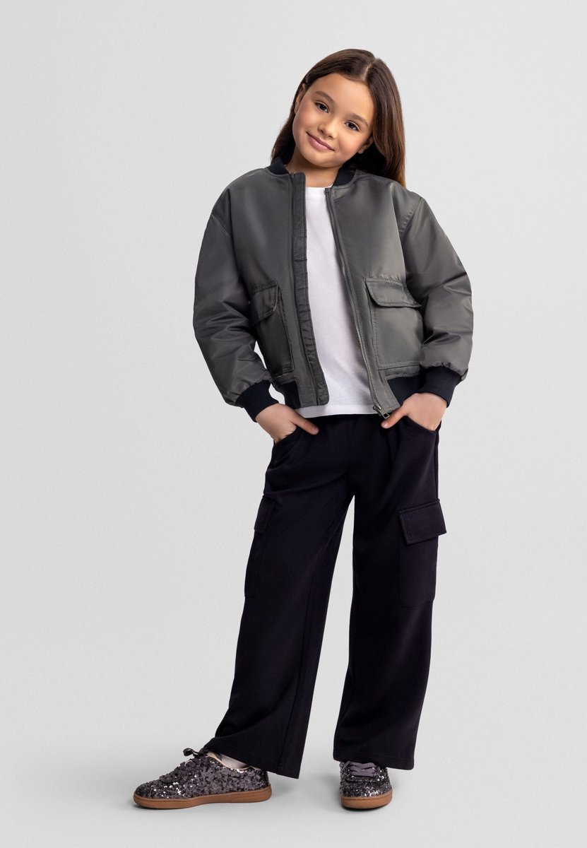 Minoti joggingbroek meisjes zwart wide leg - met cargozakken