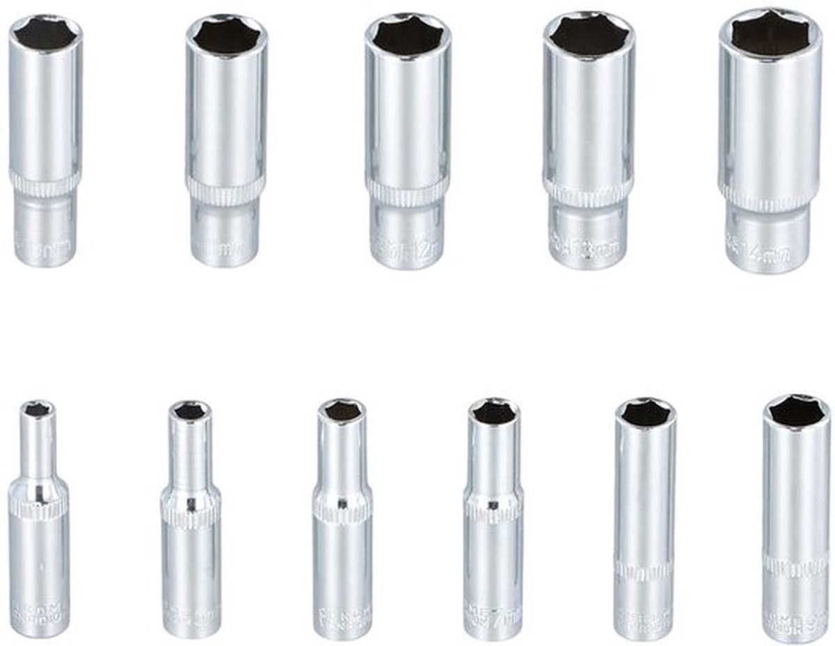 Steeksleutelset 11-delig - Steeksleutel 4-14 mm - Chrome vanadium staal - Lange steeksleutel 50 mm - Duurzaam - Perfect voor auto- en klussen.