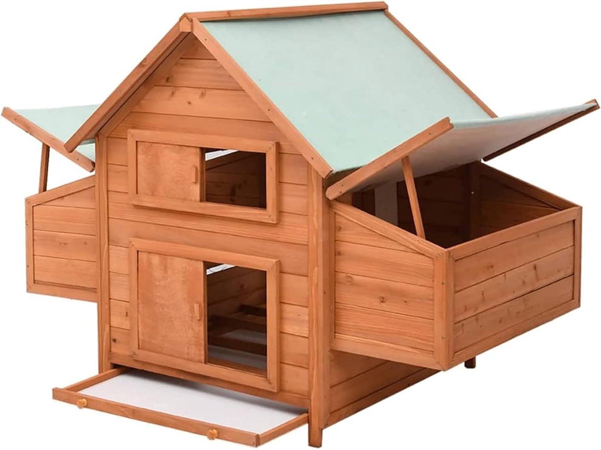 Houten Kippenhok - Kippenhok Tuin - Kippen Houden - Met Nestkasten - 152 x 96 x 110 cm - Bruin