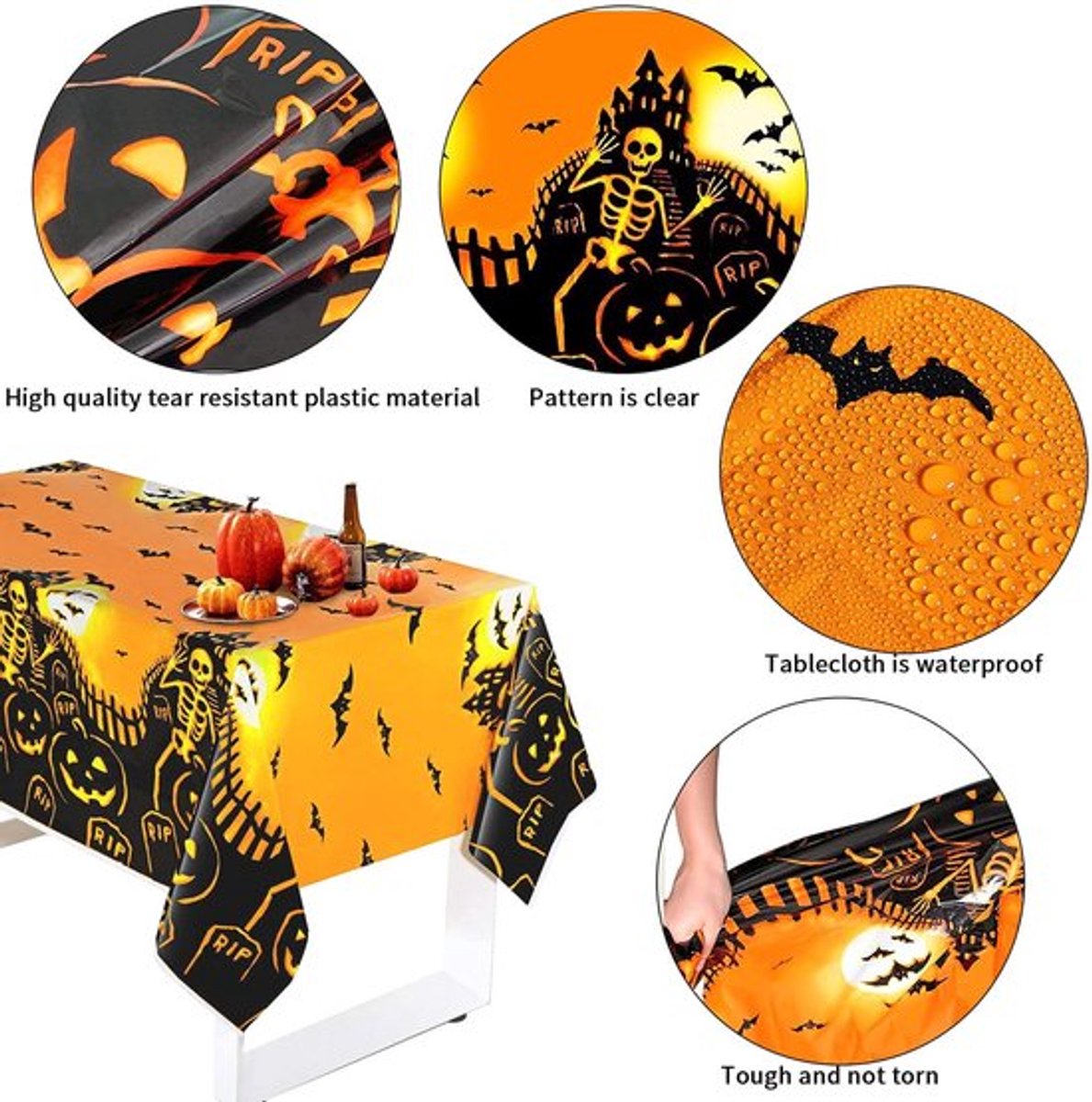 Tafelkleed Waterdicht - Halloween - Rechthoekig 180 x 137 cm - Tafeldecoratie - Feesttafelkleed - Hoogwaardig Polyethyleen