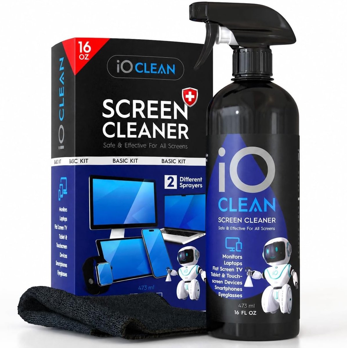 Schermreiniger - Transparant - 473 ml - Microvezeldoek en 2 Sproeikoppen - Voor TV, Laptop en Smartphone