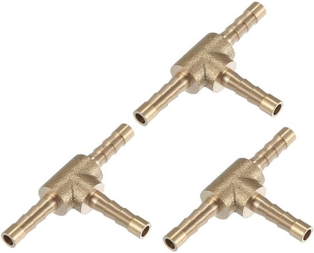 Slangaansluiting T-vorm 3-weg - Messing - Schroefverbinding - Weerhaak - Corrosiebestendig - Voor flexibele slangen - Slangconnector