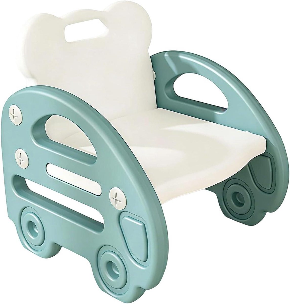 Kinderstoel met Rugleuning - Kinderzitje Draagbaar - Actief Zitten - Cartoon Auto Ontwerp - 37x36x42cm - Groen