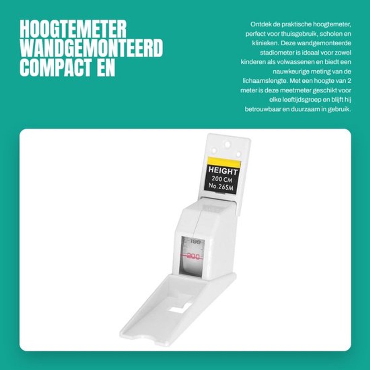 Stadiometer 2 meter - Wandgemonteerde Hoogtemeter - Intrekbaar Meetlint - Geschikt voor Kinderen/Volwassenen - Duurzaam Materiaal - Nauwkeurig en Betrouwbaar