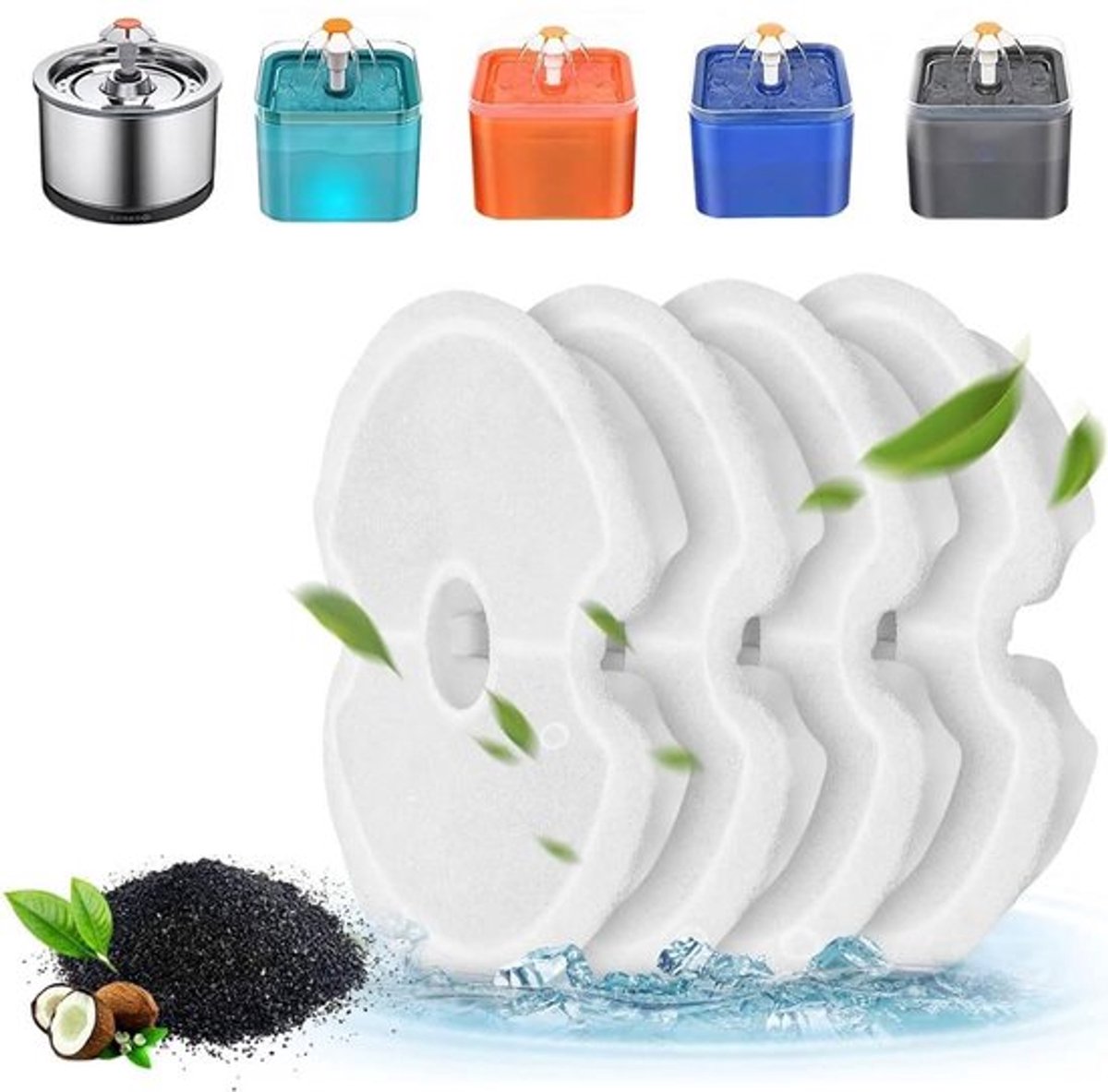 Vervangingsfilters - 4 Stuks - Drievoudige Filtering - Actieve Kool - Hars - Geschikt voor 2-2,5 Liter Fontein - Kattenfonteinfilter