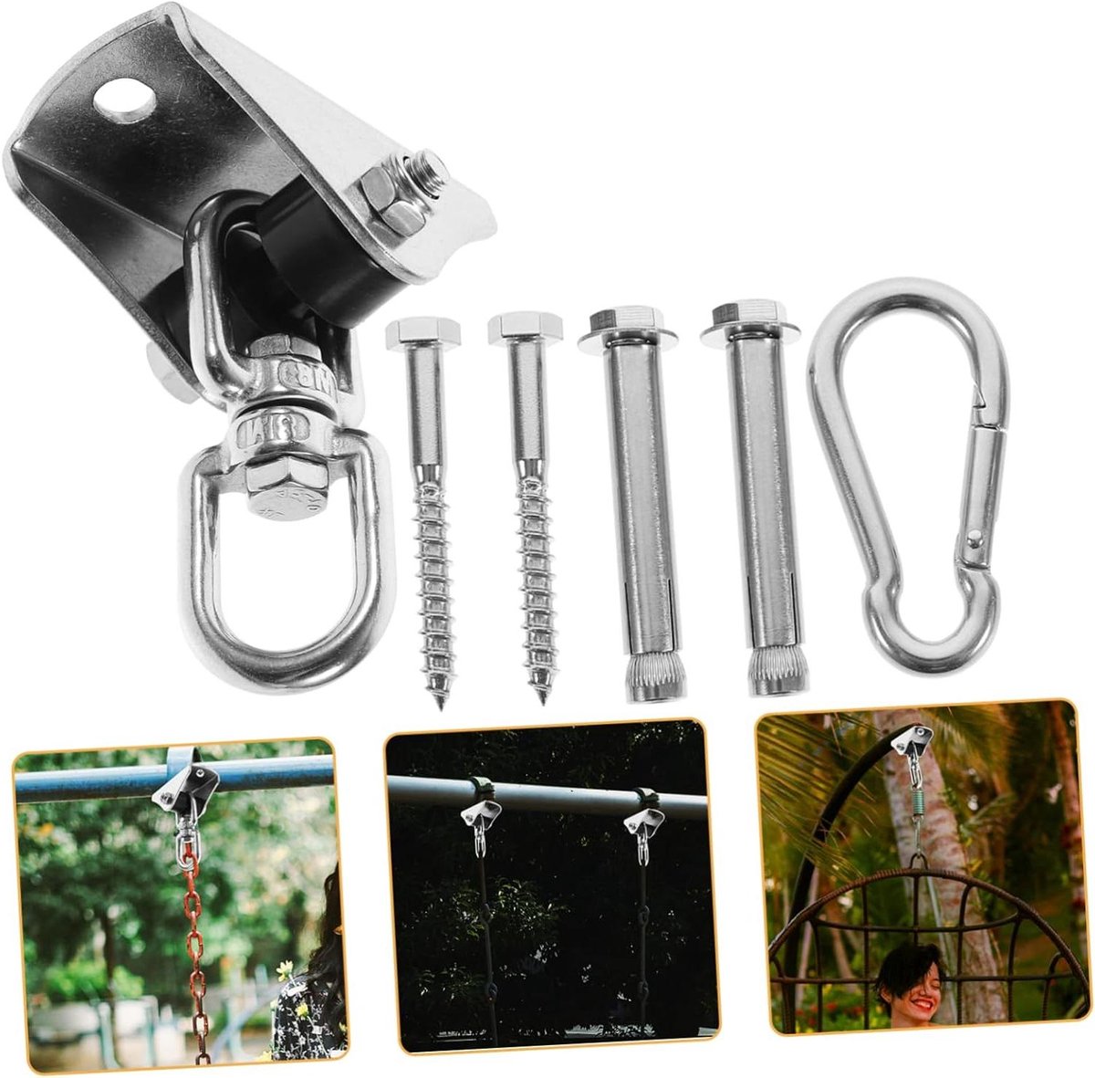 Schommelhaak Set - Veergesp Ophanging - Hangmat Ophangen - Roestvrij Staal - 9.5 cm - Zilver