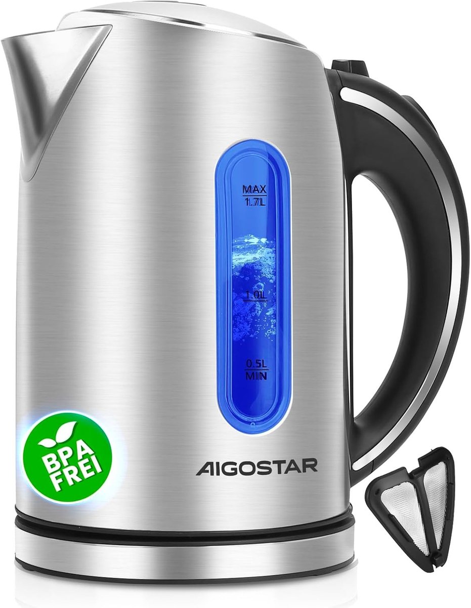 Retro waterkoker - RVS - 1,7 liter - 2200W met LED-verlichting en BPA-vrij - Voor thuis en kantoor