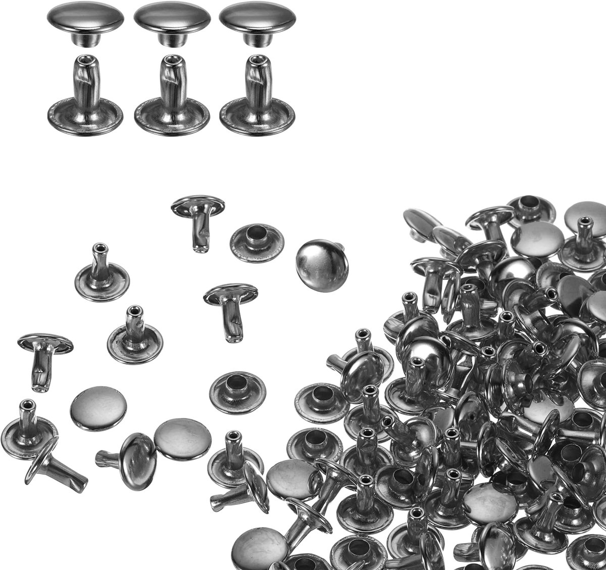 Lederen Nieten Set 9x8mm, Hohlnieten in Gunmetal, 80 Stuks