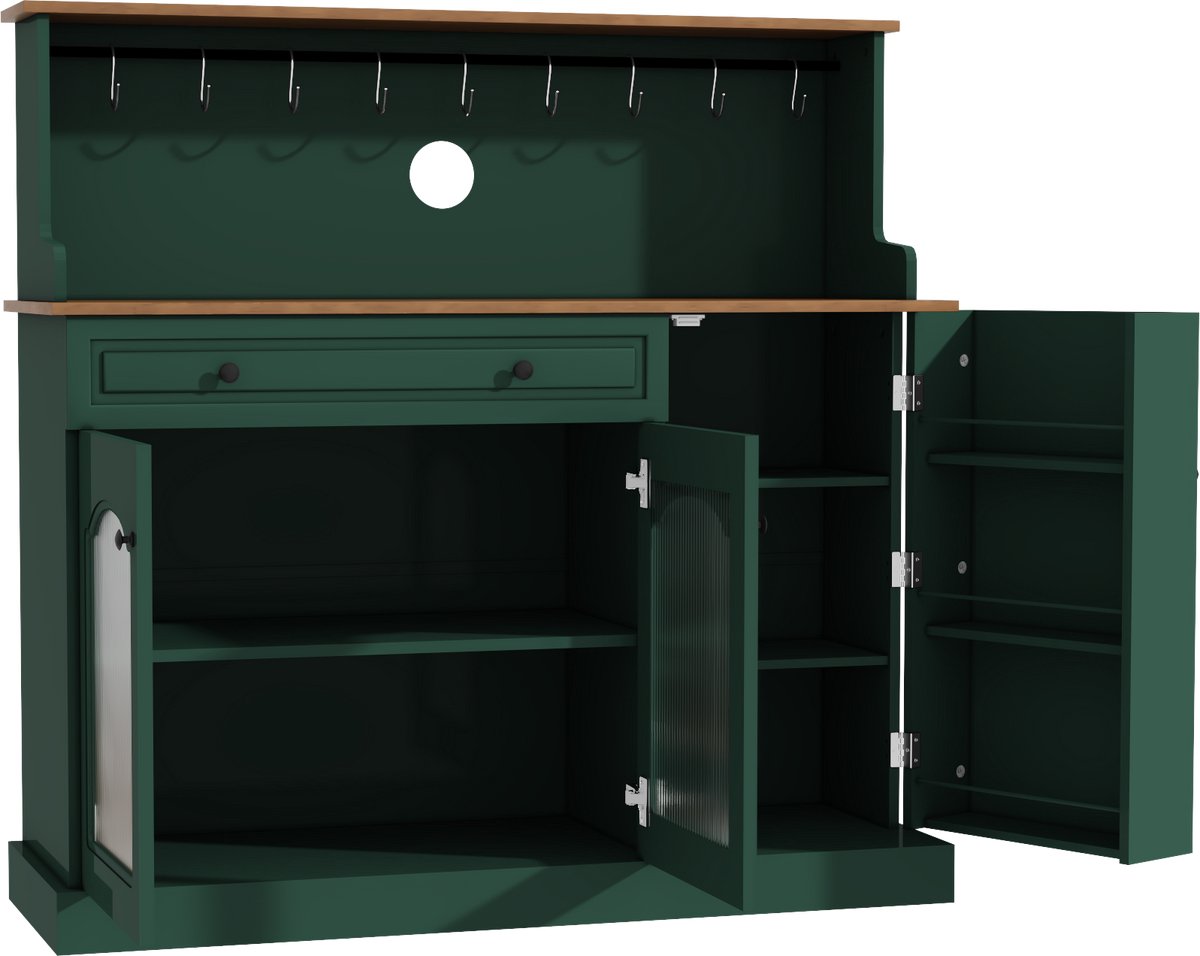 HOLTICO - Standaard serie - Keukenkast & Sideboard - Met werkblad - Met lade - Met bovenste opbergruimte-groen