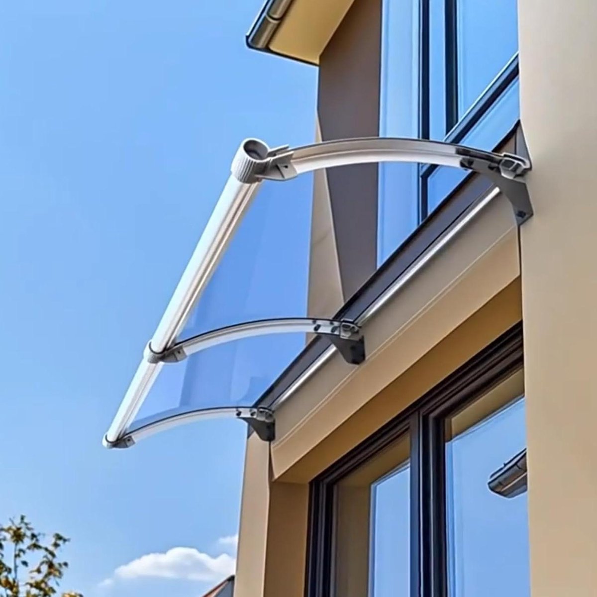 Deur Overkapping - Zonnescherm Buiten - Bescherming Huis - Massief Polycarbonaat - 100x270cm - Zilverwitte Beugel
