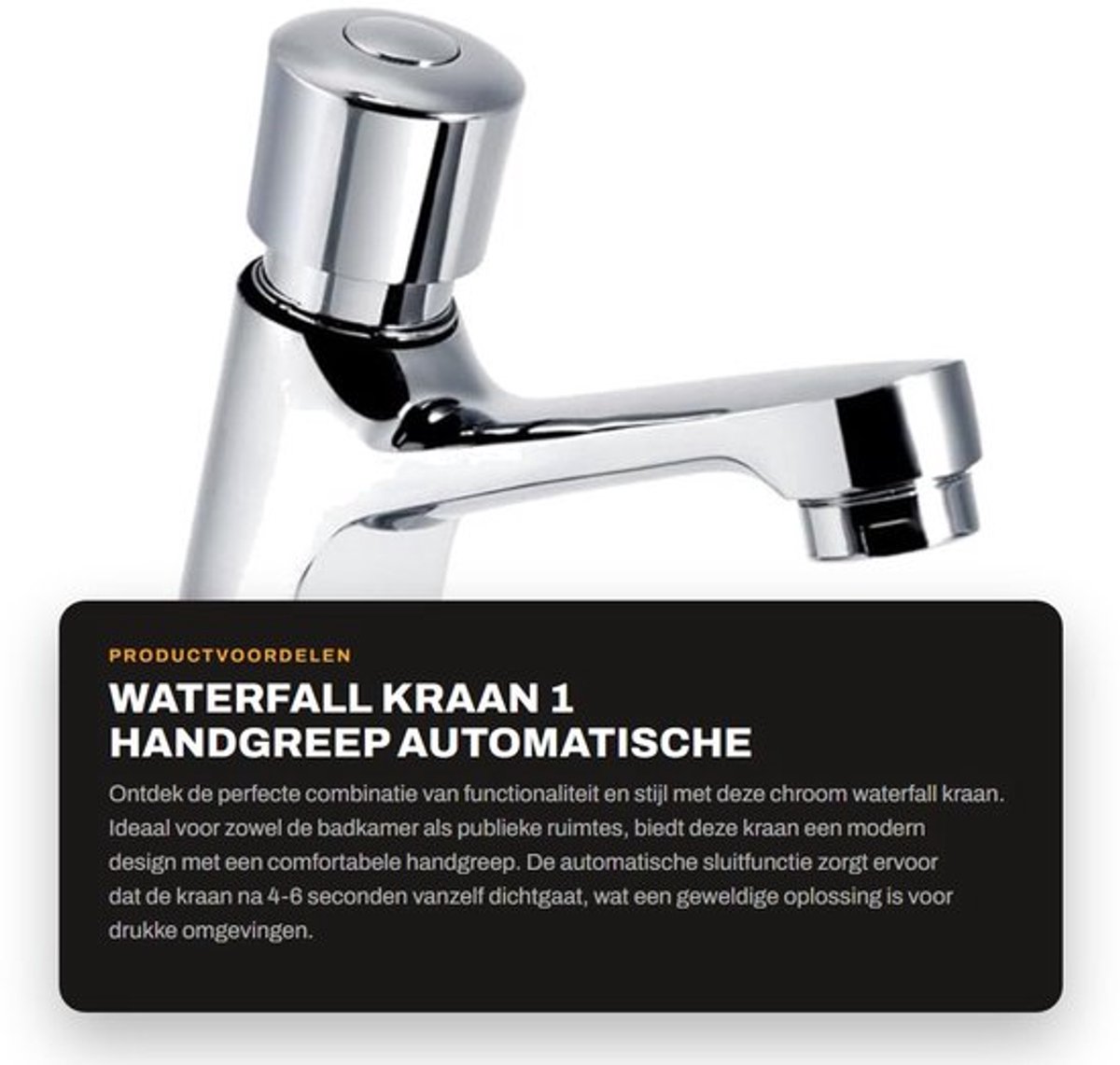 Wastafelkraan Waterfall - Roestvrij Stalen Kraan - Duurzaam Messing - Zelfsluitend - Eenvoudig te Installeren - Geschikt voor Badkamer/Keuken - Badkamerkraan