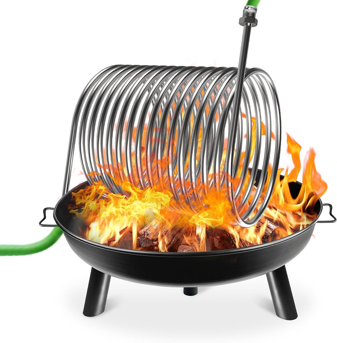 AUFUN 304 RVS Zwembad Warmtewisselaar - Buitendiameter 29,5 Cm, 1/2 Inch Aansluiting - Meervoudige Winding - Snel Water Verwarmen, Geschikt Voor Houtkachel En Vuurplaats, Stroomvrij Gebruik Voor Zwembad En Buitenruimte