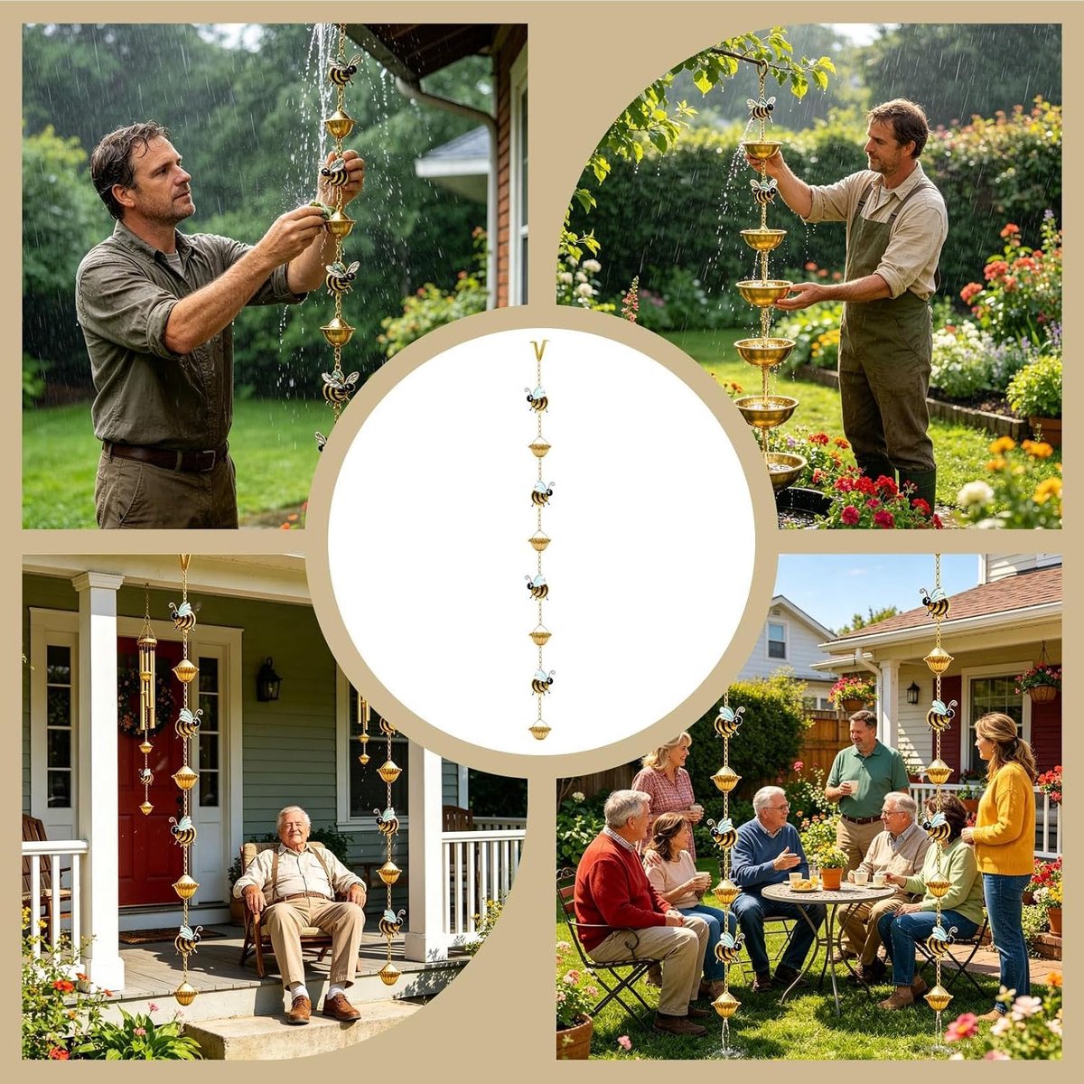 Regenketting Bijenmotief - Gootketting Waterafvoer - Tuin Decoratie - Gouden Glans - 130 cm - Goud