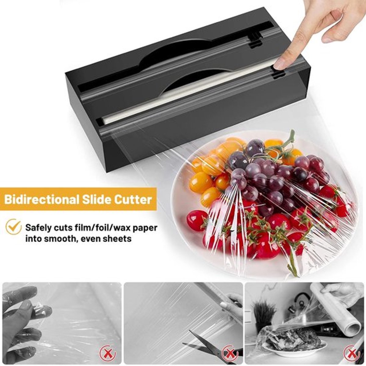 Voedselfolie Dispenser Magnetisch - Foliedispenser - Rollenhouder - Filmsnijder - Kunststof/Aluminiumfolie - 2 Vakken 31 cm - Foliehouder