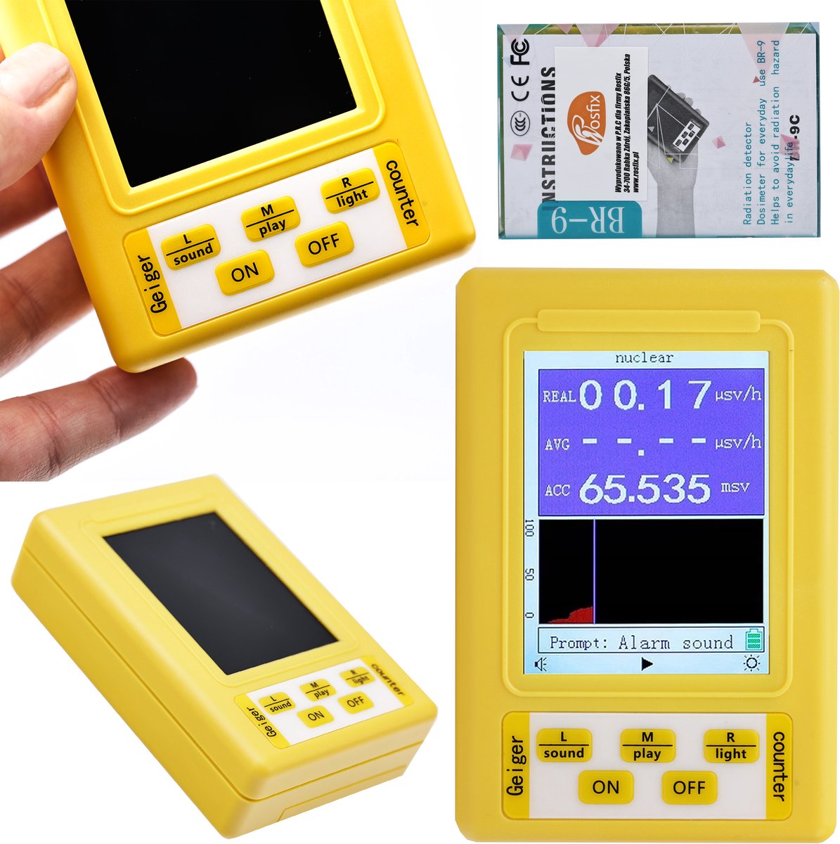 Rosfix Digitale Geigerteller XR3 BR-9C - GM-Buis Hoge Gevoeligheid - LCD 57x43mm, 0–99,99 Μsv/h
