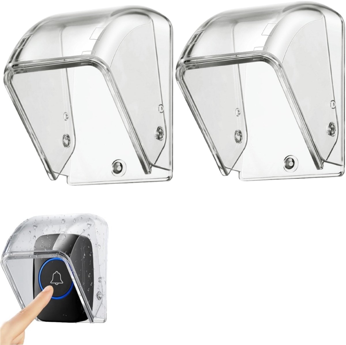 2 stuks - beschermhoes voor buitendeurbel - Deurbelhoes - Waterdichte hoes voor deurbelbehuizing - Opklapbare hoes voor draadloze deurbel - Transparant - 63,89 × 63,89 × 90,71 mm - Geschikt voor deurbellen met drukknop en draadloze deurbellen
