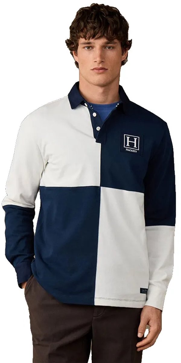 Hackett Hm5700022 Lange Mouw Poloshirt Wit,Blauw XL Man