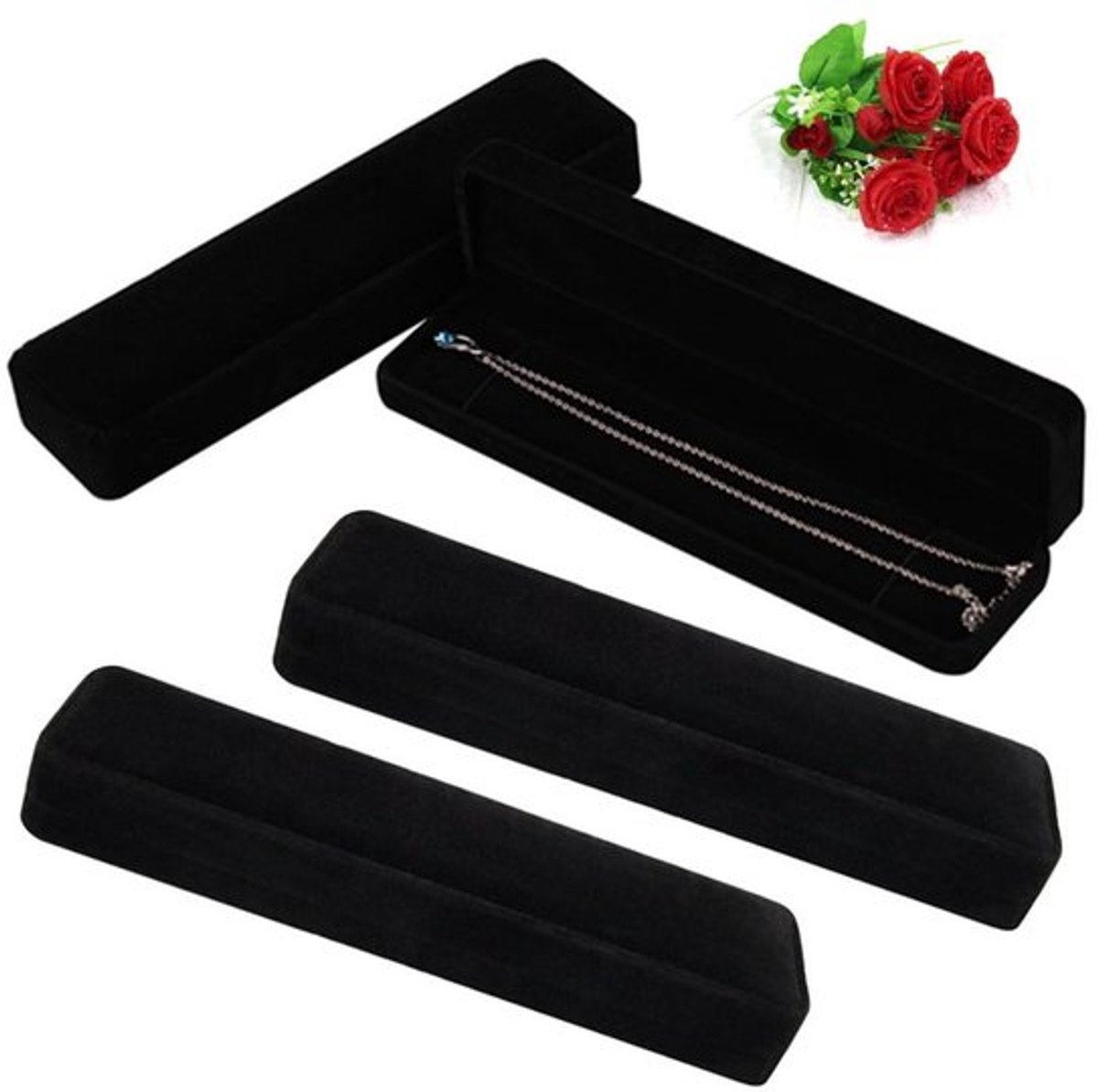 Sieraadendoos - 4-delige Set - Zachte Velours - Hanger/Armband - Juwelen Display - Verpakking voor Cadeau - Juwelendoos